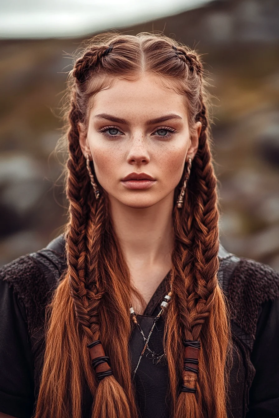 Layered Viking Braids with Soft Accents