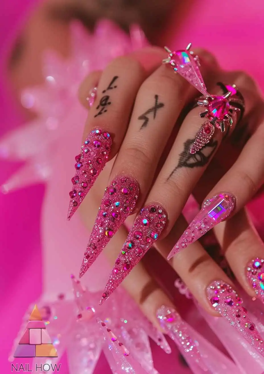 Neon Orange Flame Baddie Nails