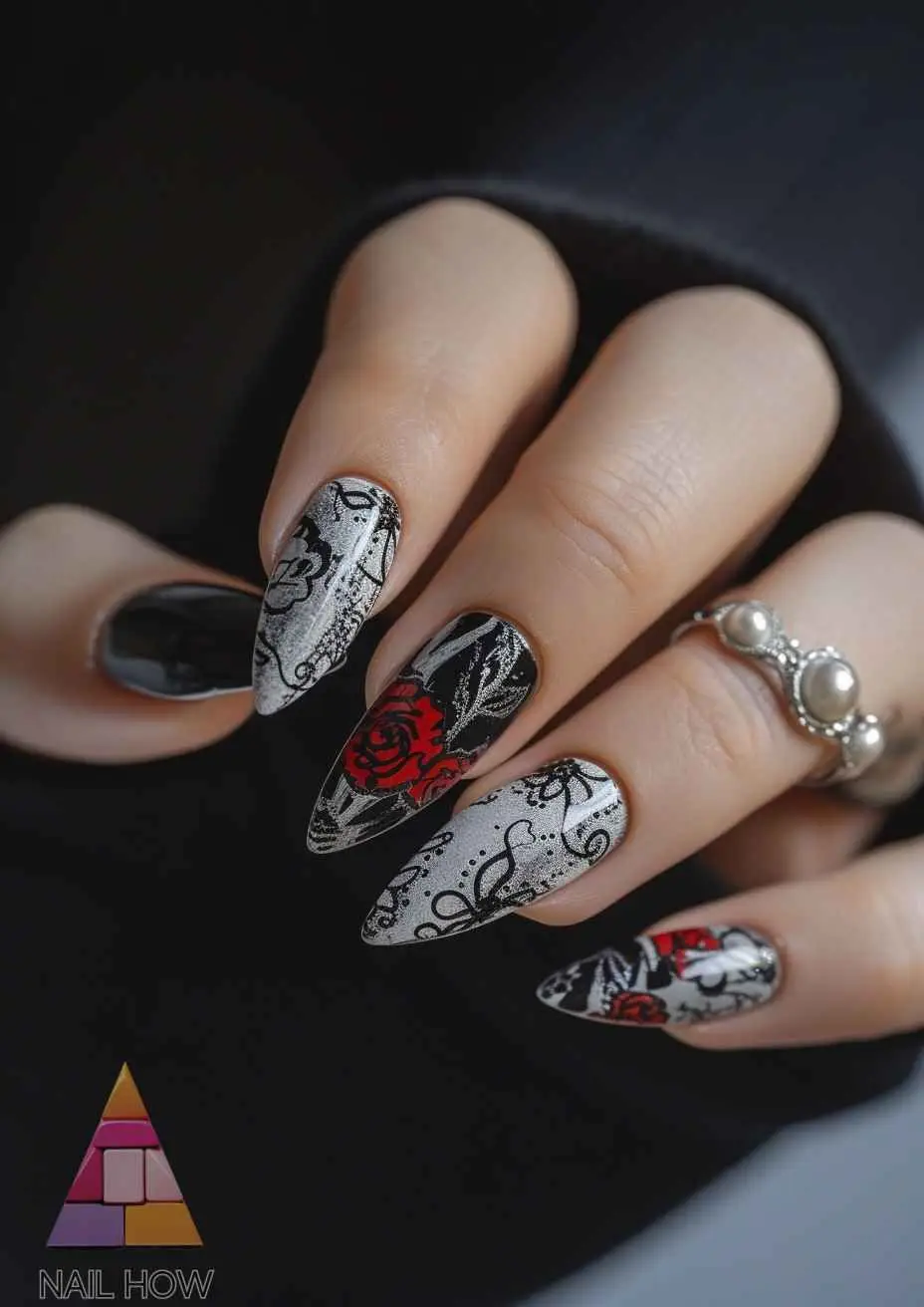 3D Floral Bling Nude Nails