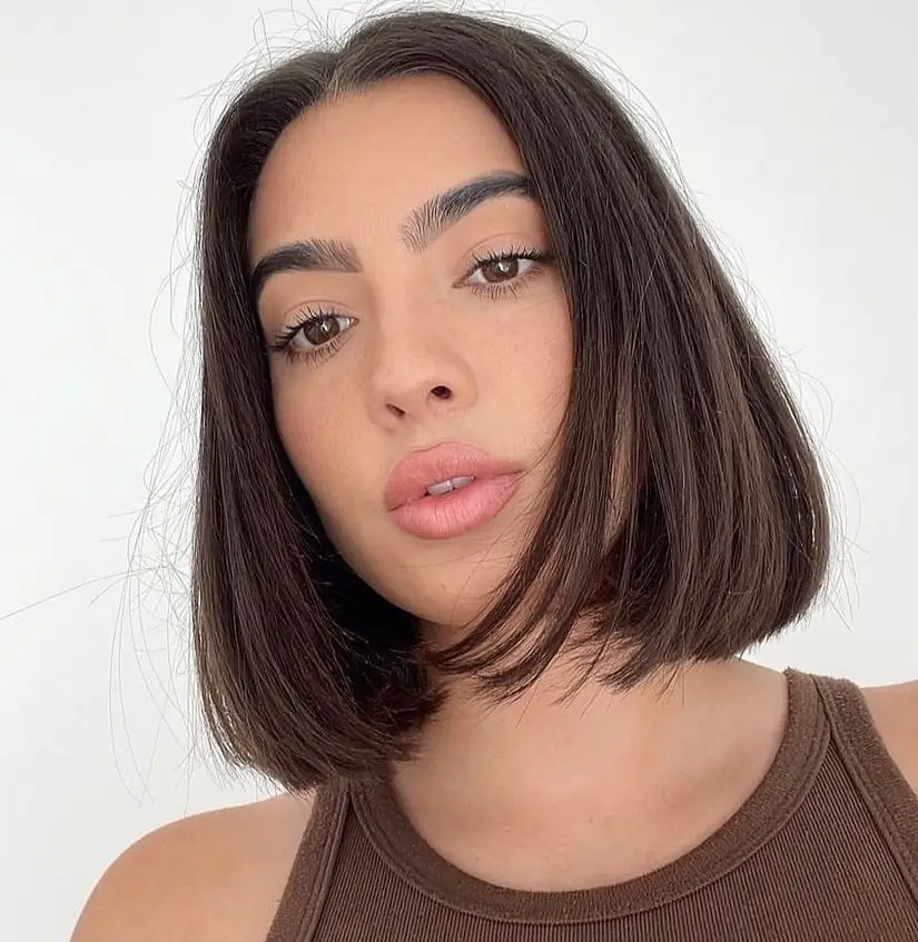 Blunt Cut Brunette with Sleek Highlights