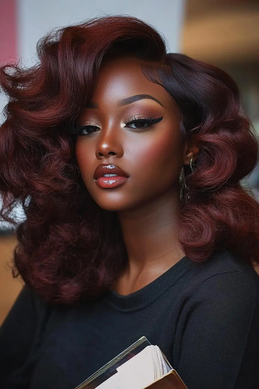 Crimson Waves of Elegance Bob for Black Women