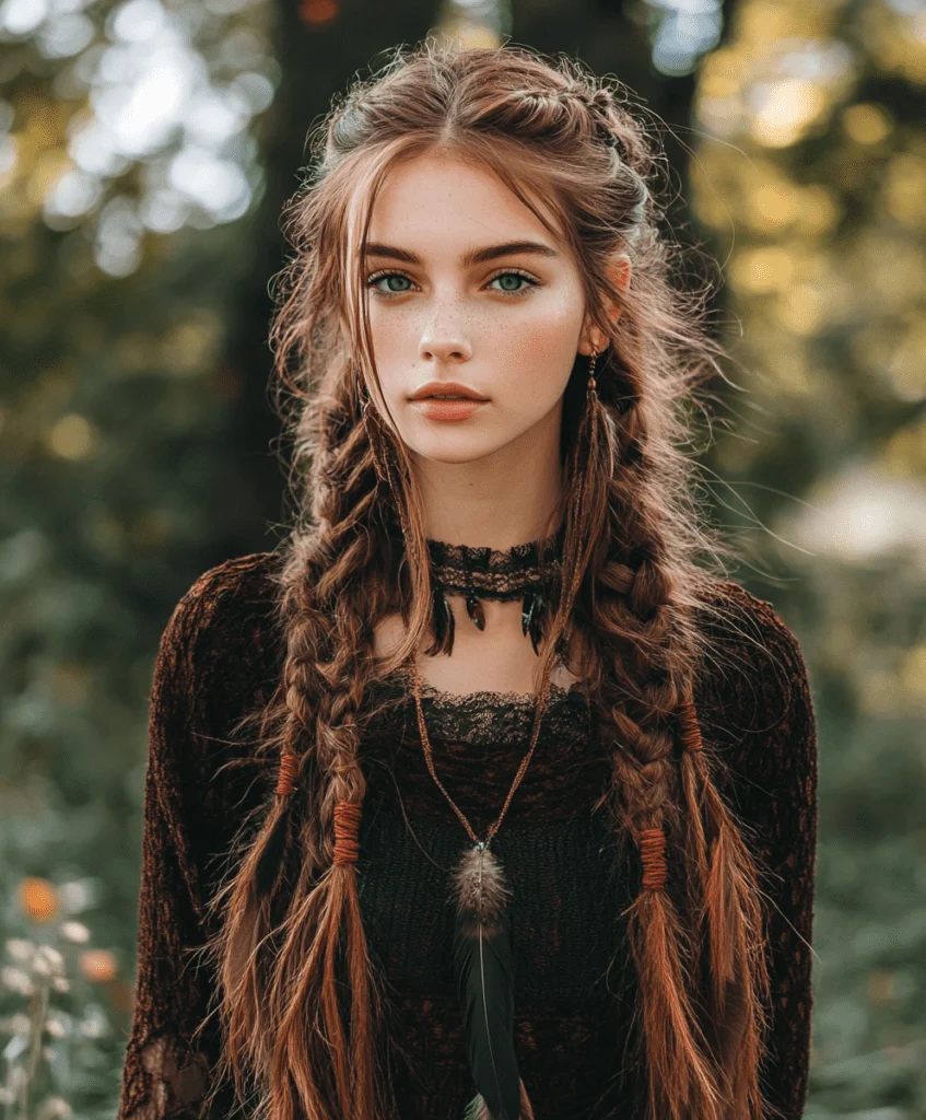 Boho Braids with Feather Accents