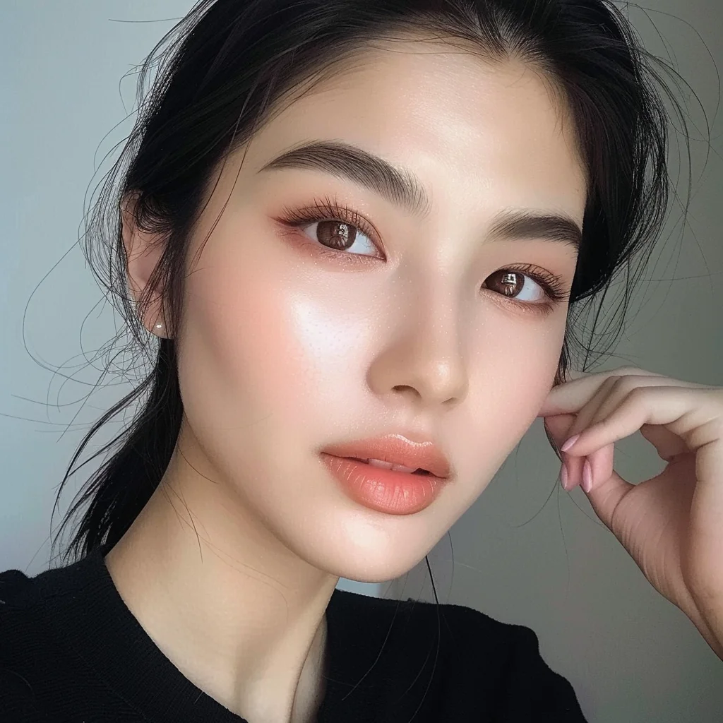 Minimalist makeup emphasizing fresh skin with minimal product