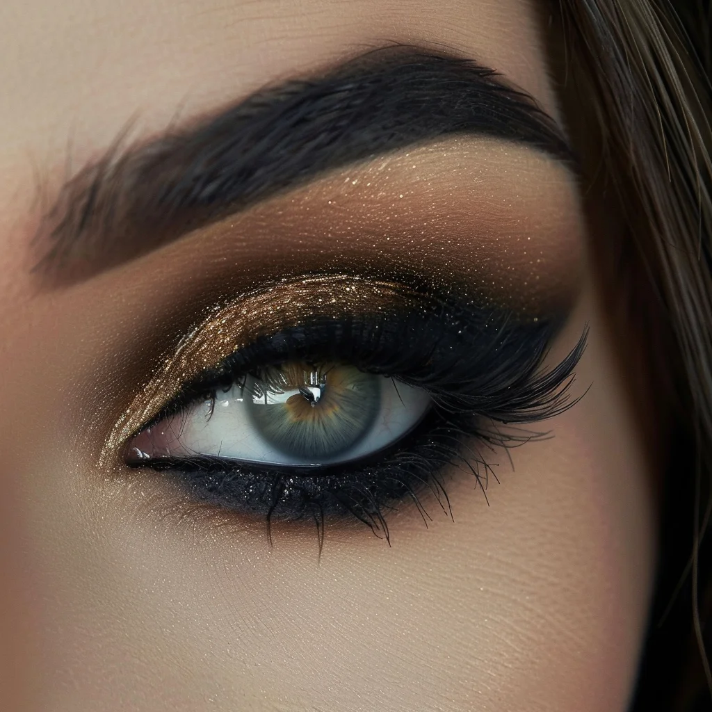 Soft smoky eyes paired with glowing skin and nude lips