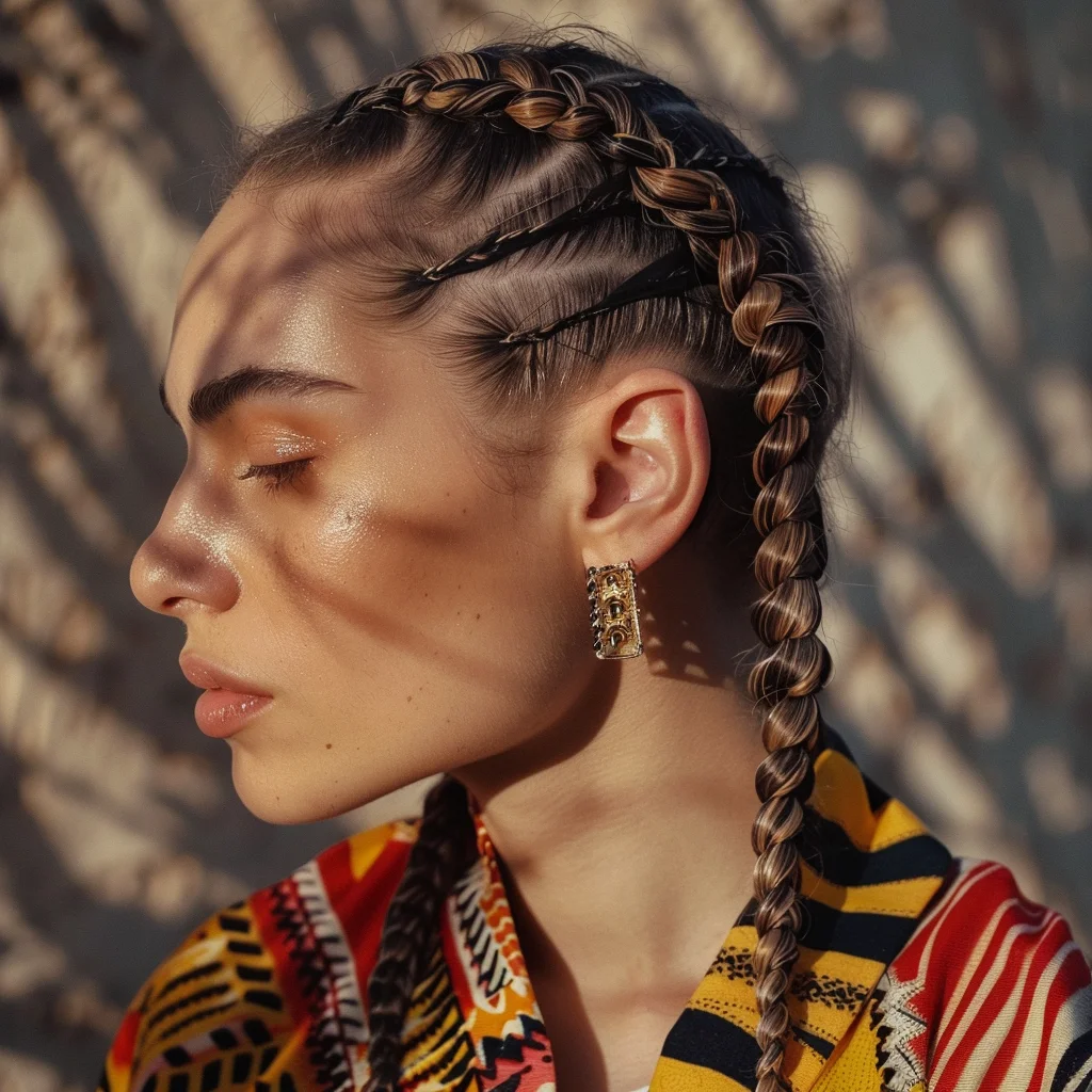 Middle-part zigzag goddess cornrows with soft transitions