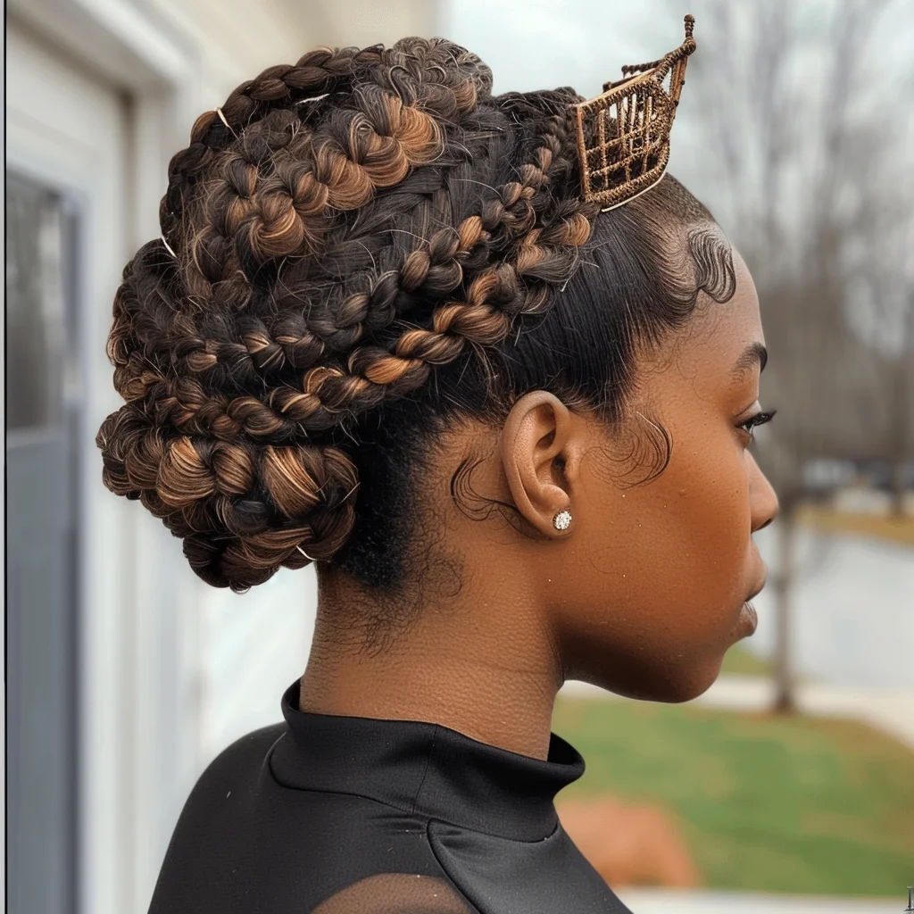 Half-up crown goddess braids with soft curls