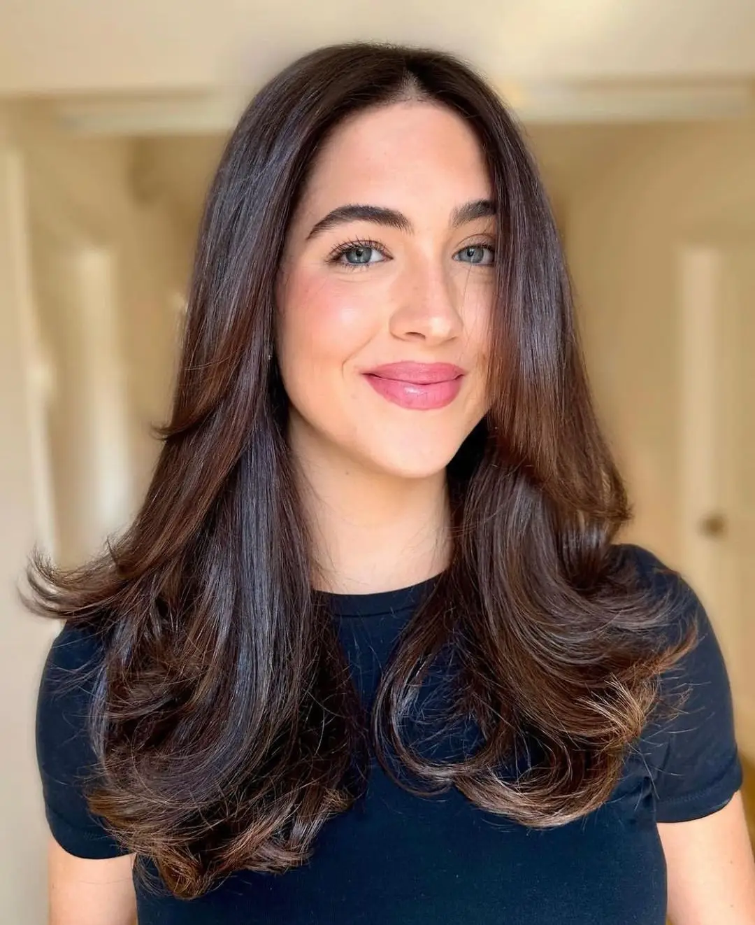 Rich Brunette with Long, Layered Waves