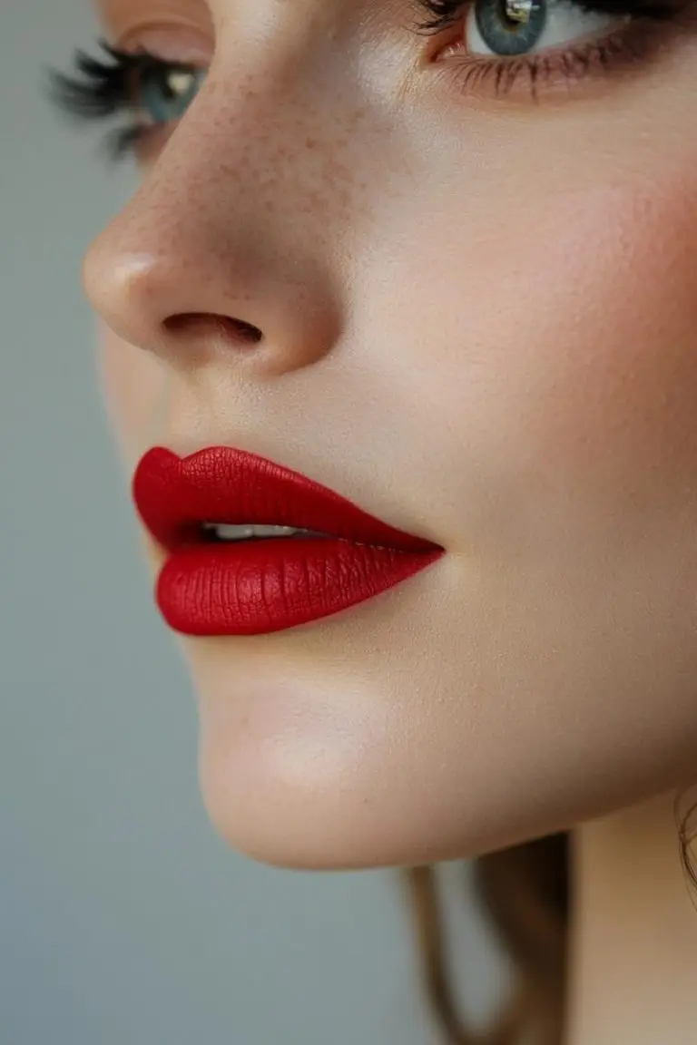Red Lips with Defined Liner Makeup