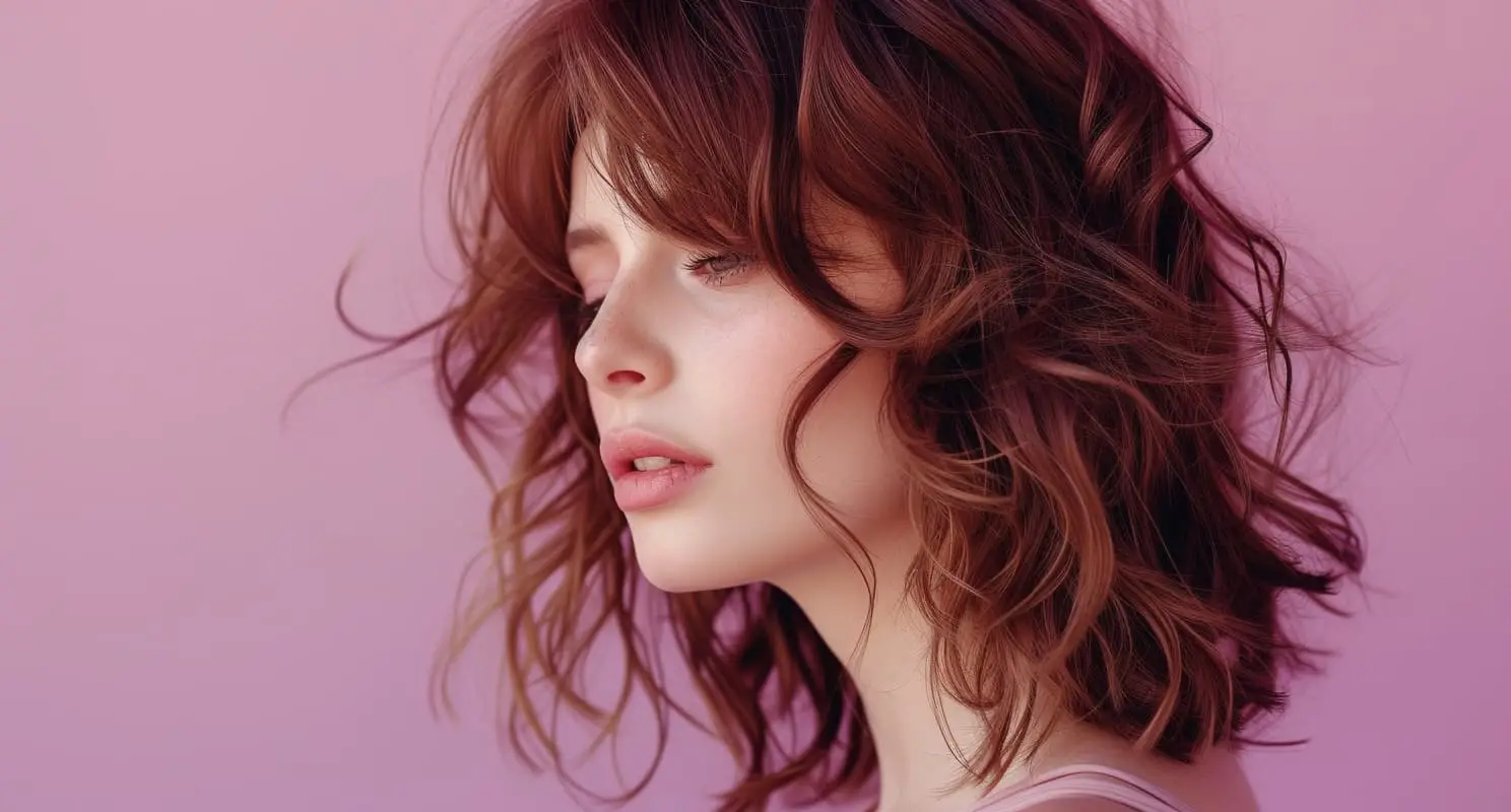 Woman with medium-long layered shag and soft waves