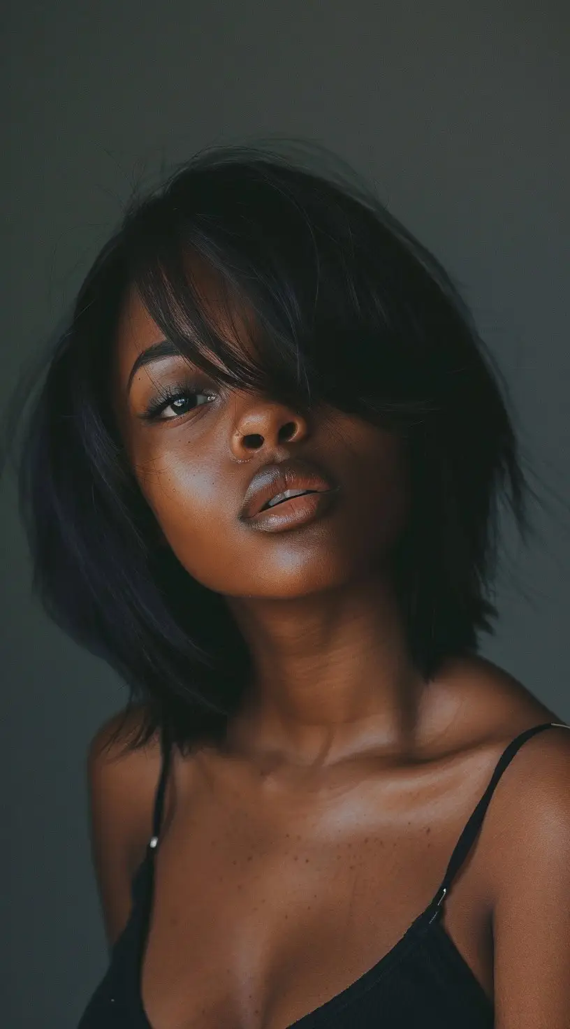 Natural Bob with Side-Swept Bangs