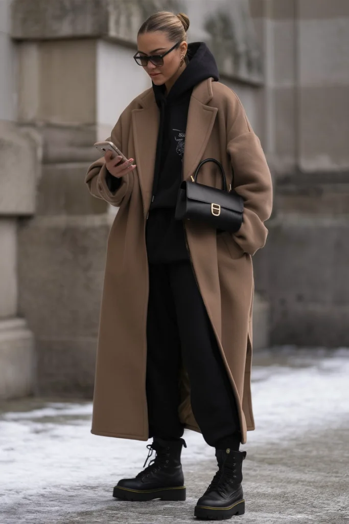 Muted Layered Trench Coat with Retro Style