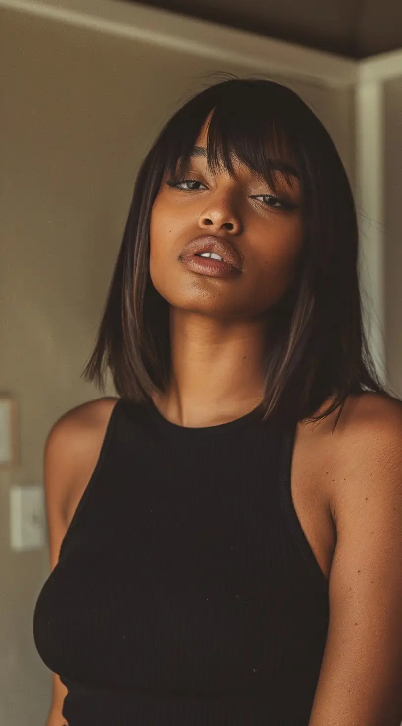 Shoulder-Length Bob with Full Bangs